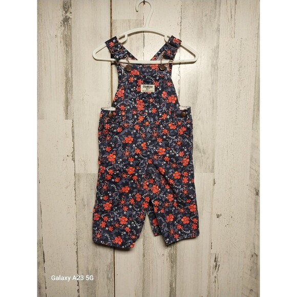 Osh Kosh Girls Blue Floral Overalls (Size: 9M) - Picture 1 of 5
